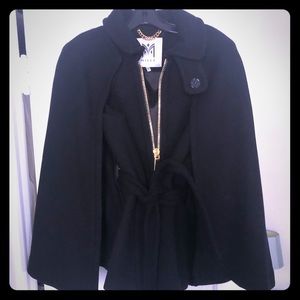 Milly Black Belted Cape Coat - Size Small